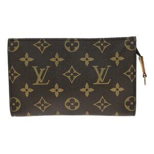 LOUIS VUITTON Logo BUCKET PM Pouch Bag Monogram Leather Brown France 60EE078